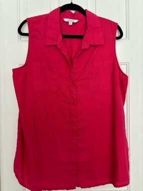 Ellen Tracy Sleeveless Button-Down Top in Bright Pink